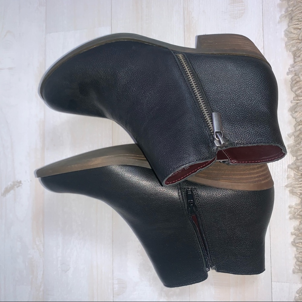 leather zip up booties black